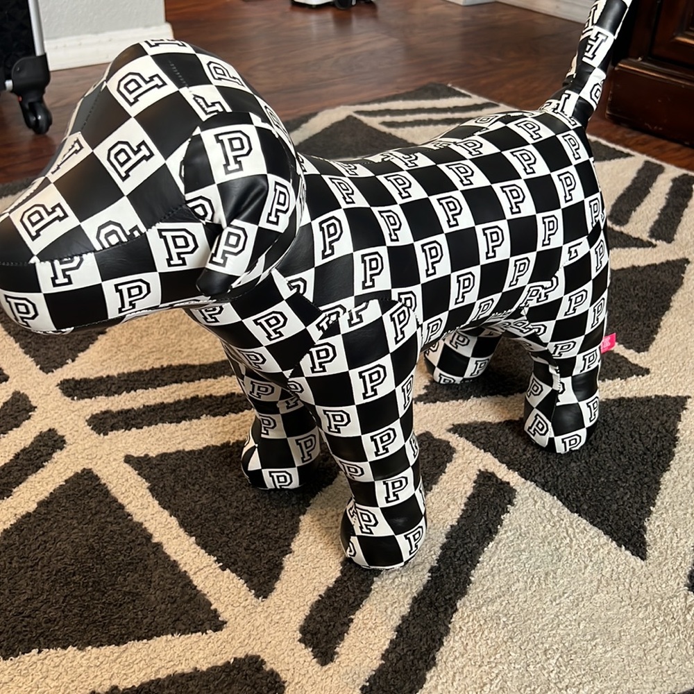 Checkered black and white dog